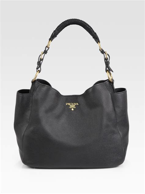 prada vitello daino hobo black|Prada vitello daino price.